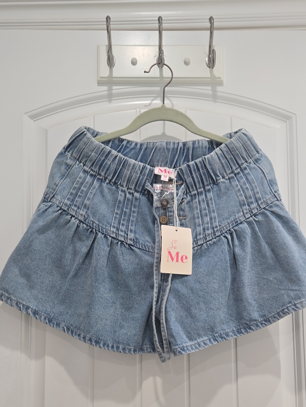 So Me Light Denim Ruffle Hem Jean Shorts